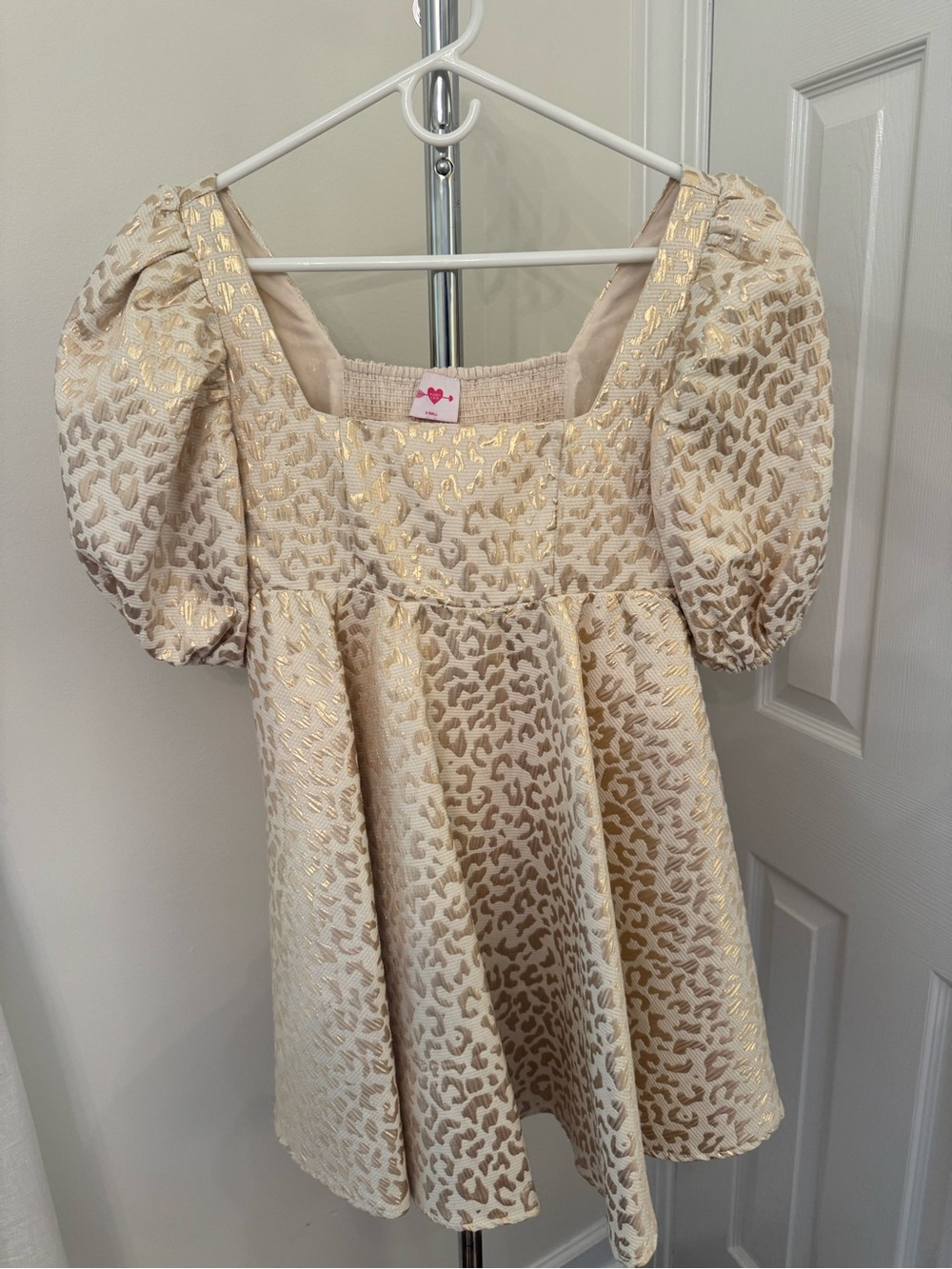 Buddy Love - Ivory Gold Metallic Brocade Puff Sleeve Dress